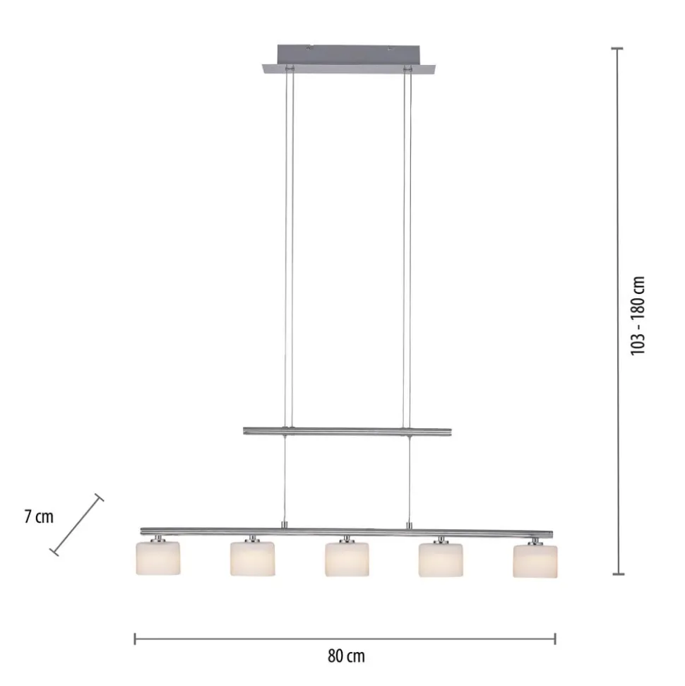 Paul Neuhaus LED hanglamp Hydra, staalkleurig, glas, 80cm
