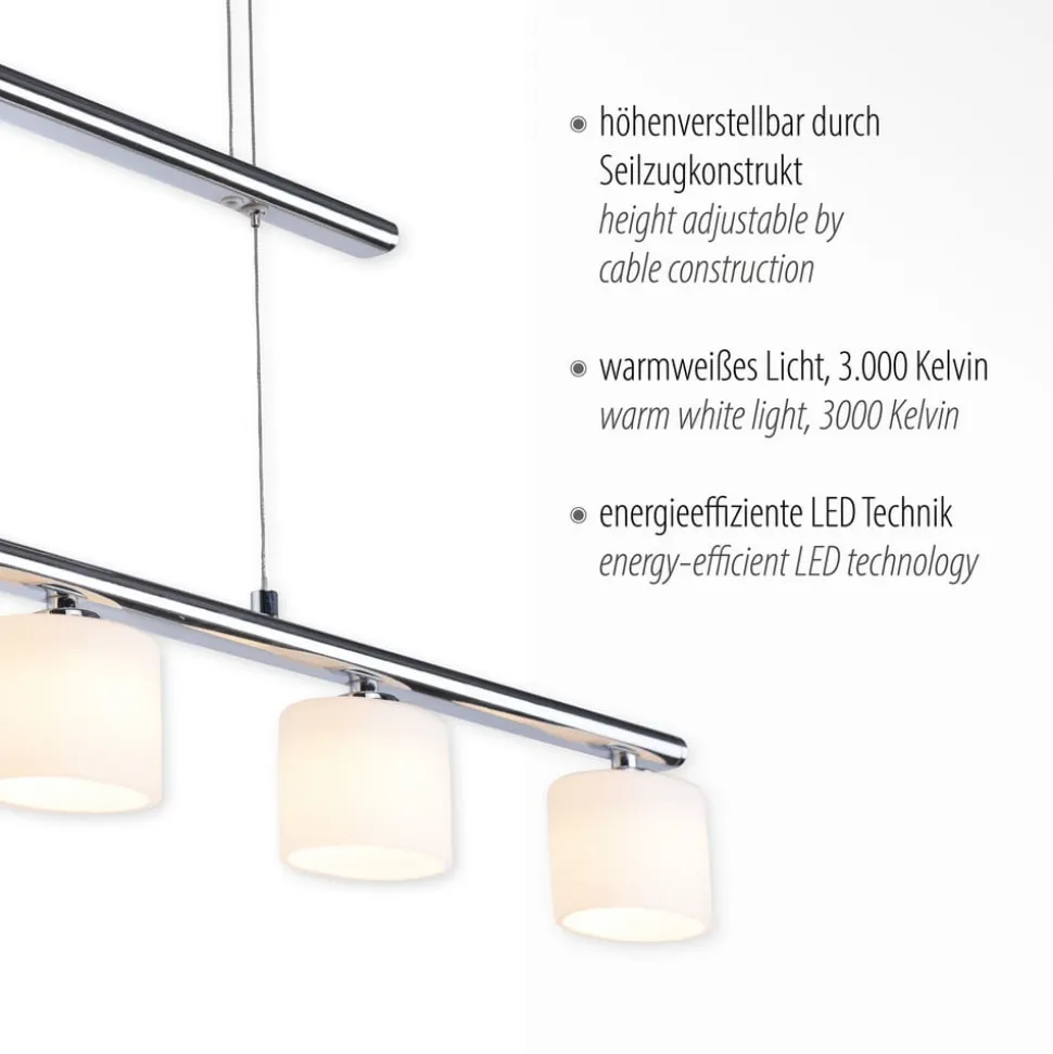 Paul Neuhaus LED hanglamp Hydra, staalkleurig, glas, 80cm