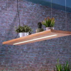 Paul Neuhaus LED hanglamp Palma, hout, CCT, dimbaar, 120cm