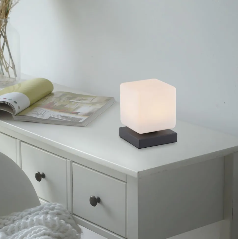 Paul Neuhaus LED tafellamp Dadoa, antraciet, glas, dimbaar