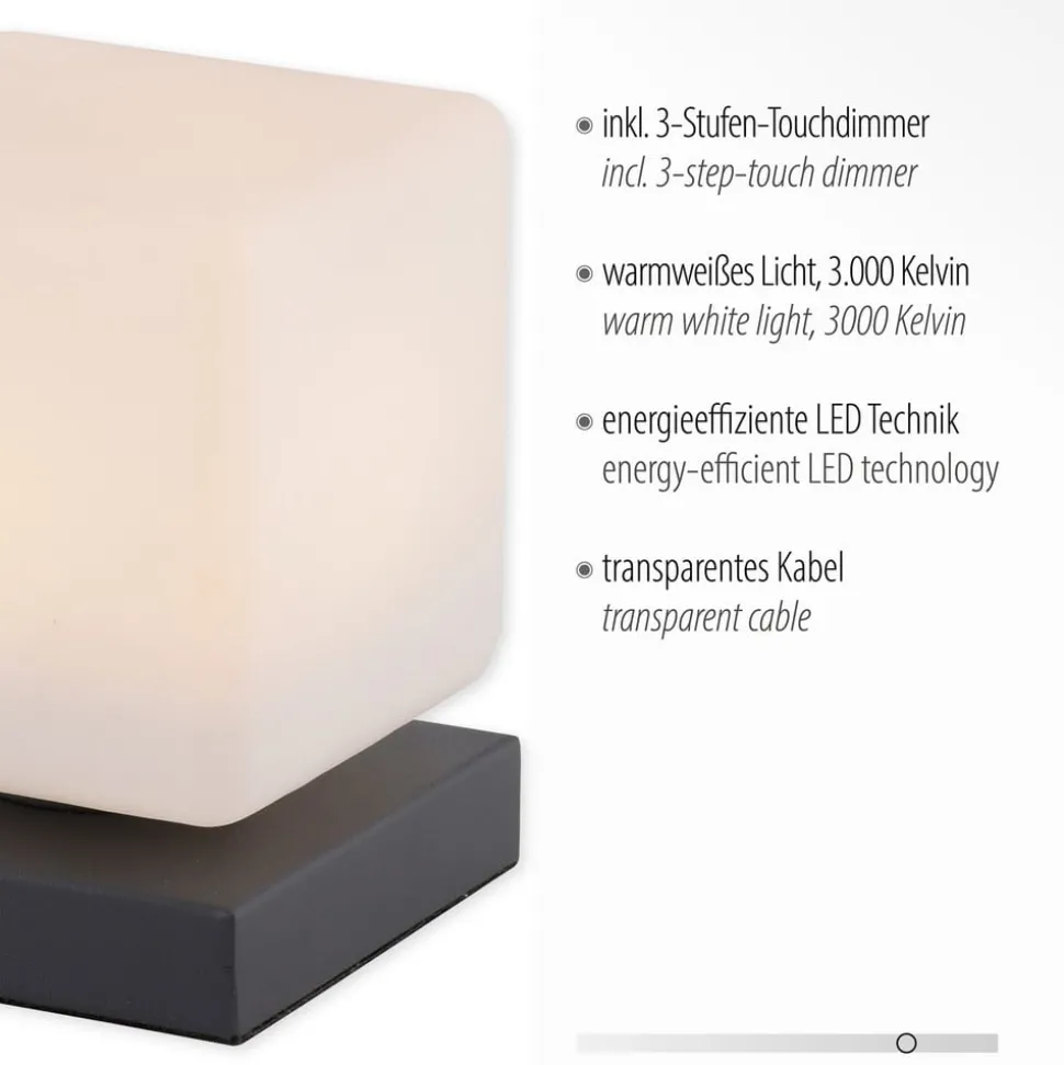 Paul Neuhaus LED tafellamp Dadoa, antraciet, glas, dimbaar