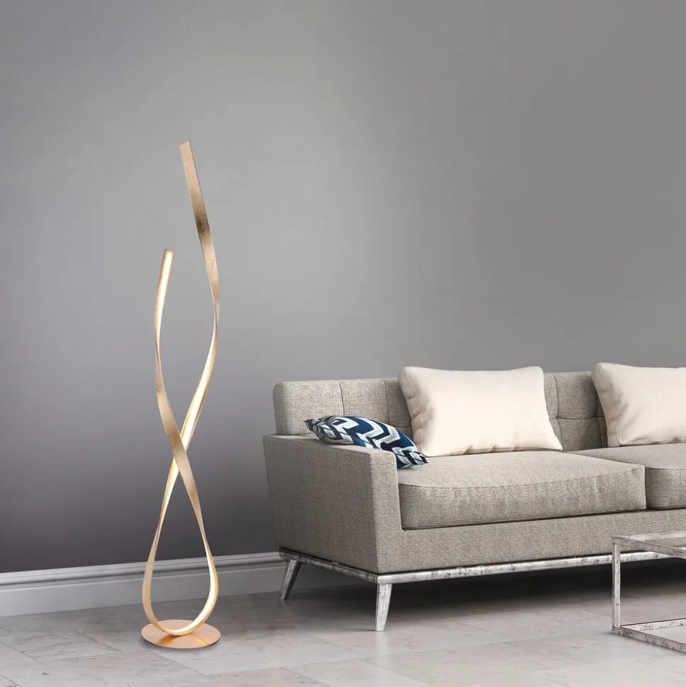 Paul Neuhaus LED vloerlamp Linda, goud, metaal, dimbaar