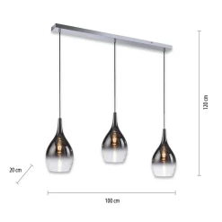 Paul Neuhaus Pilua hanglamp, rook, glas, 100 cm, 3-lamps.