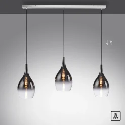 Paul Neuhaus Pilua hanglamp, rook, glas, 100 cm, 3-lamps.