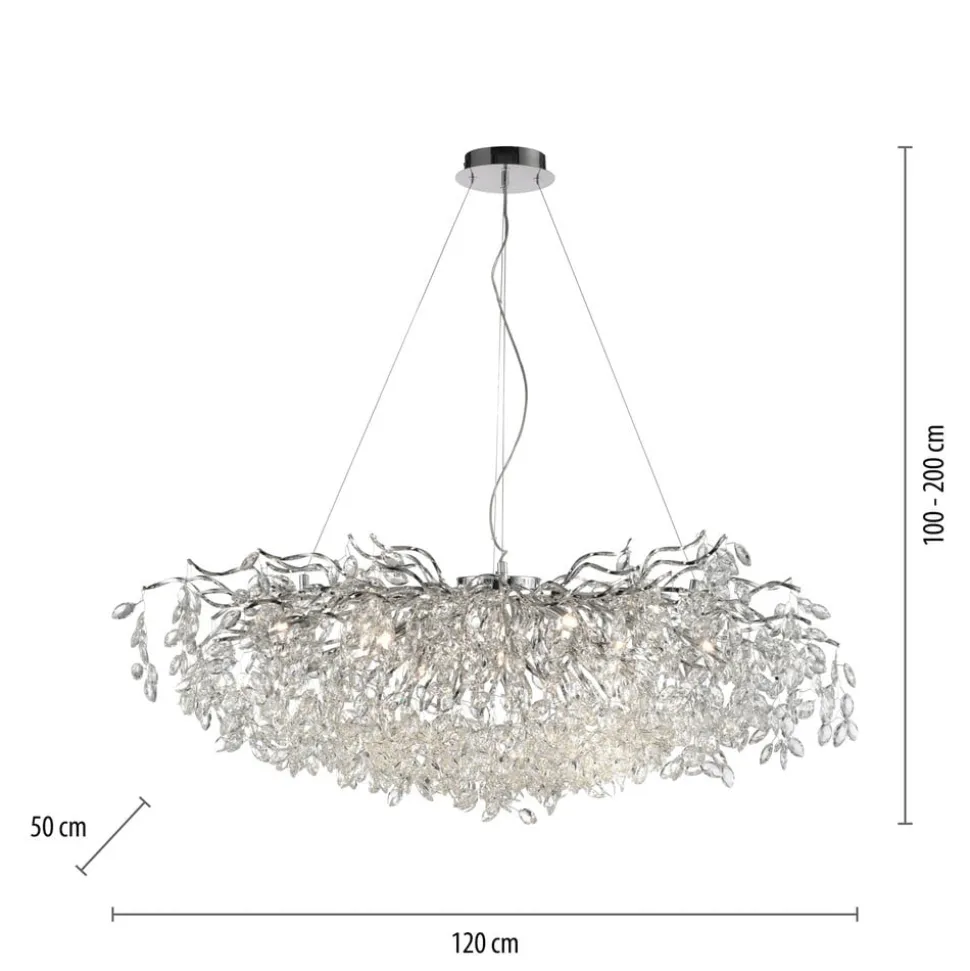 Paul Neuhaus Ricicle kroonluchter, chroom, lengte 120 cm
