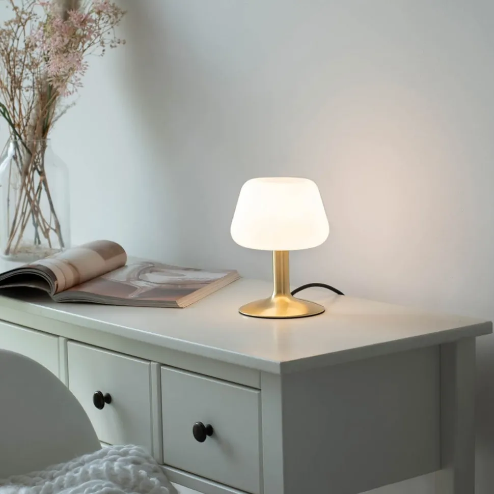 Paul Neuhaus Till tafellamp, messingkleurig, glas, dimbaar