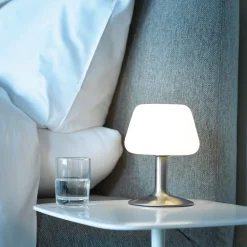 Paul Neuhaus Till tafellamp, staalkleurig, glas, dimbaar