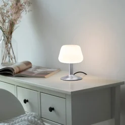 Paul Neuhaus Till tafellamp, staalkleurig, glas, dimbaar