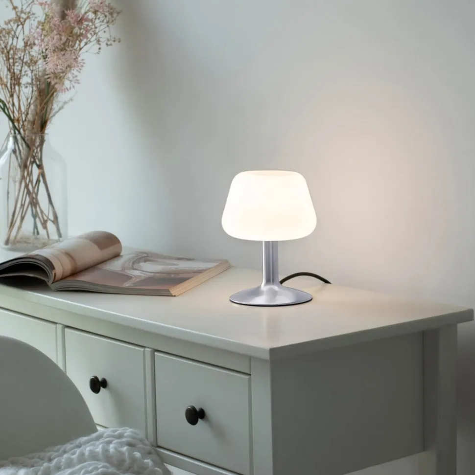 Paul Neuhaus Till tafellamp, staalkleurig, glas, dimbaar