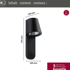 Paulmann buitenwandlamp Caissa, aluminium, sensor