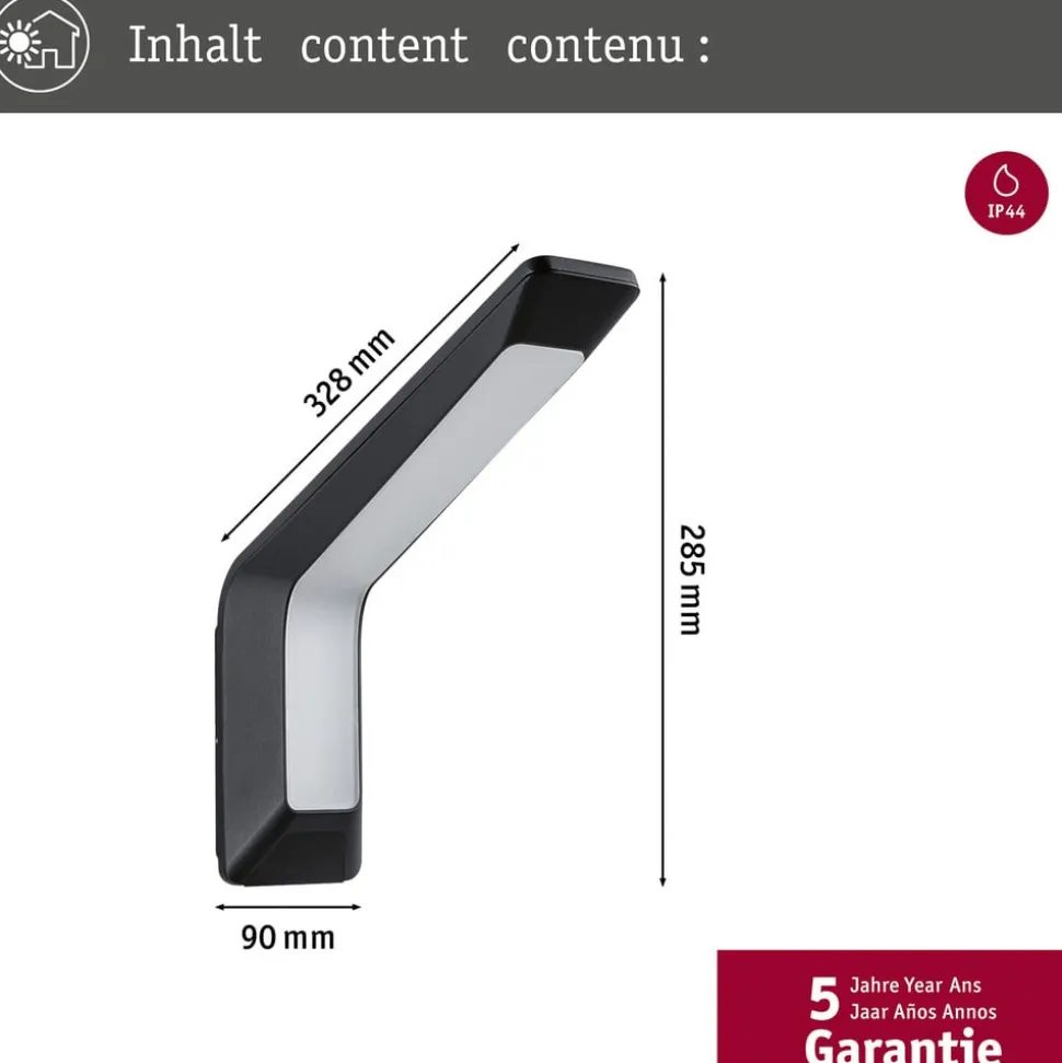 Paulmann buitenwandlamp Merano, sensor, antraciet