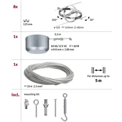 Paulmann Cardan kabelsysteem 8l. chroom mat/chroom