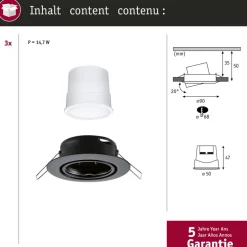 Paulmann Coin Base LED inbouwspot zwart 3 RGBW ZigBee