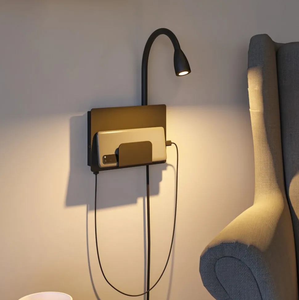 Paulmann Halina USB LED wandlamp, flexibele arm zwart