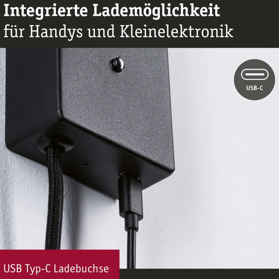 Paulmann Hulda USB LED wandspot 3-staps dimbaar zwart