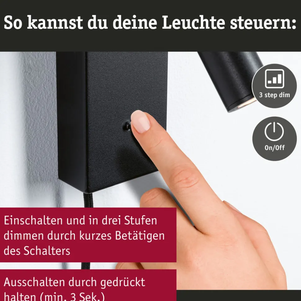Paulmann Hulda USB LED wandspot 3-staps dimbaar zwart
