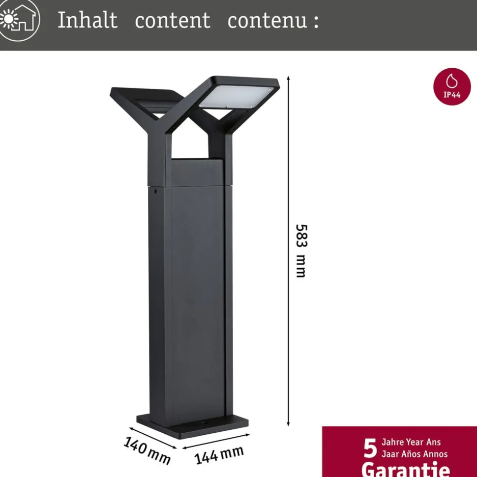 Paulmann Juntea LED tuinpadverlichting, antraciet, sensor, 2-lamps.