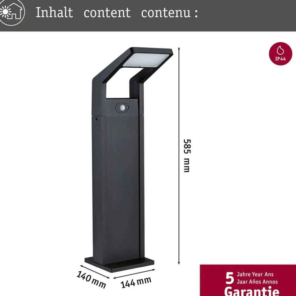 Paulmann Juntea LED tuinpadverlichting, aluminium, antraciet, sensor