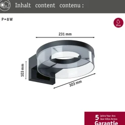 Paulmann LED buiten wandlamp Capera, antraciet, IP44