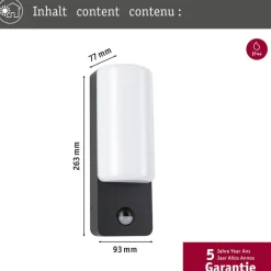Paulmann LED buitenwandlamp Bonnie, aluminium, antraciet, sensor