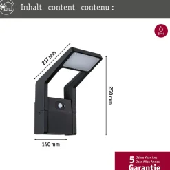Paulmann LED buitenwandlamp Juntea, aluminium, antraciet, sensor