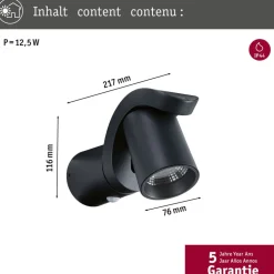 Paulmann LED buitenwandlamp Cuff, sensor, antraciet