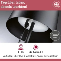 Paulmann LED tafellamp Gilo, zwart, kunststof, IP44