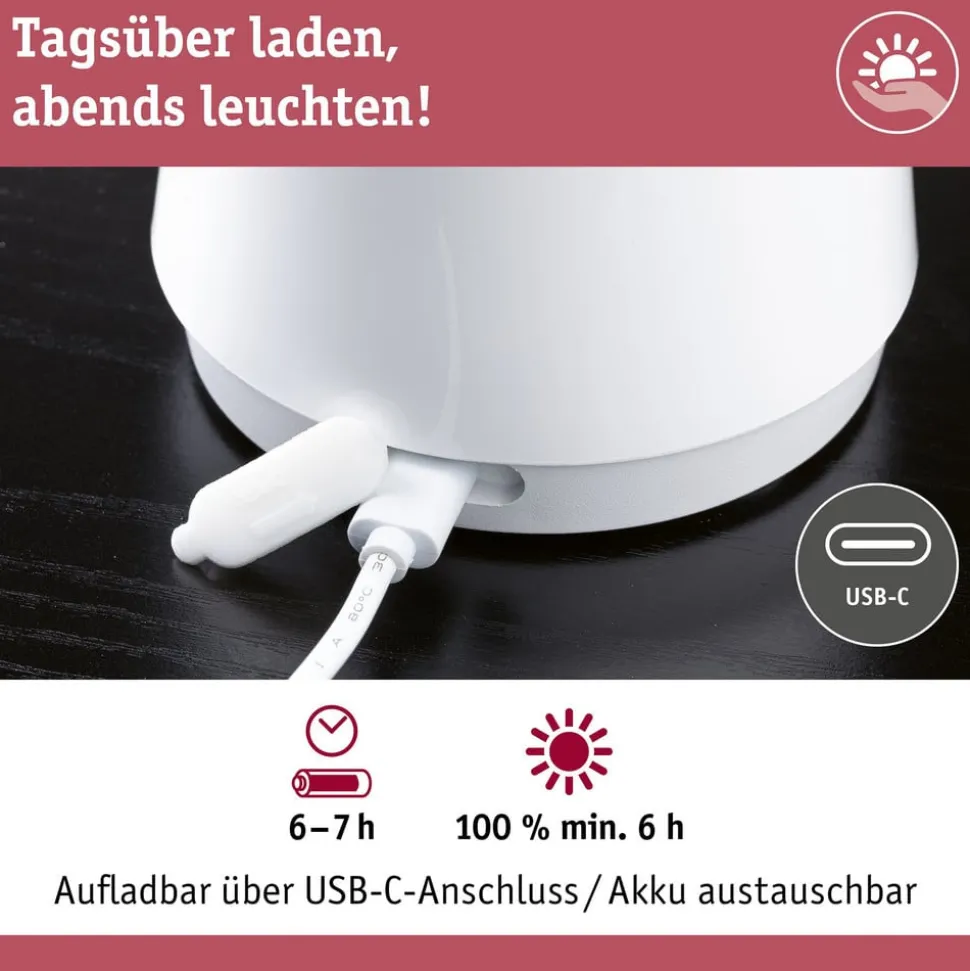 Paulmann LED tafellamp Onzo, wit, kunststof, IP44