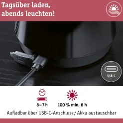 Paulmann LED tafellamp Onzo, zwart, kunststof, IP44