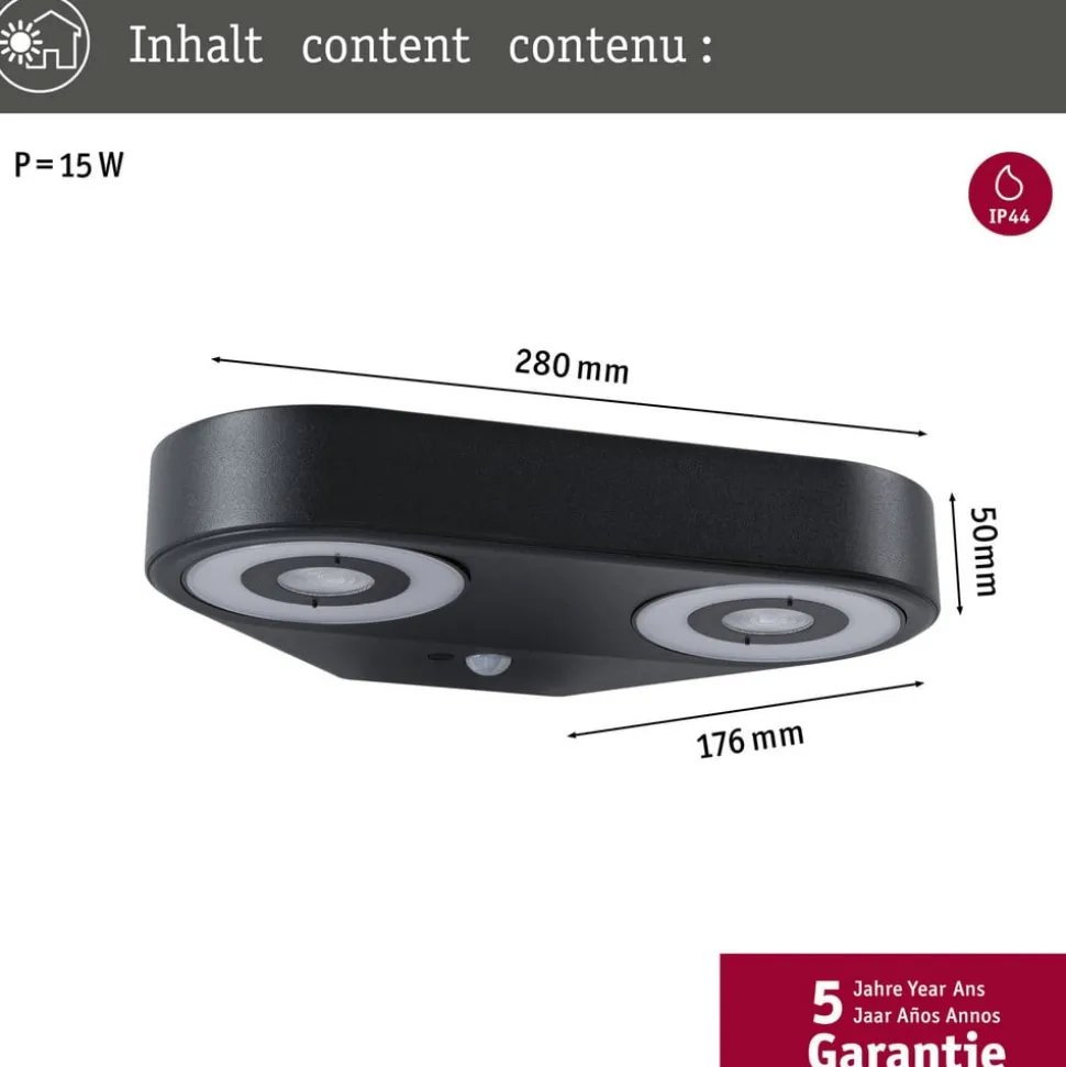 Paulmann LED wandlamp Silma antraciet 2-lamps IP44
