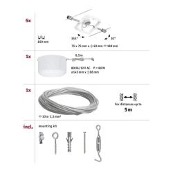 Paulmann Mac II kabelsysteem, 5-lamps, wit