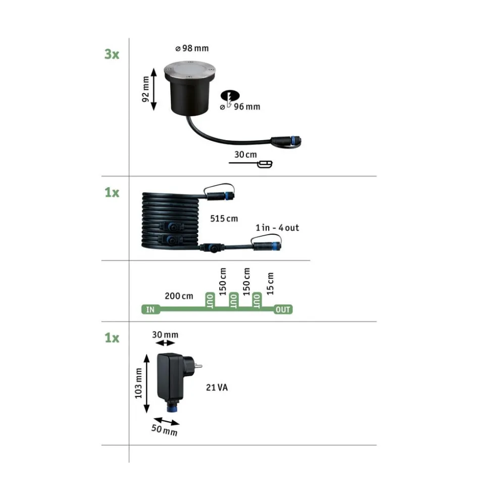 Paulmann Plug & Shine inbouwlamp 4.5W set van 3