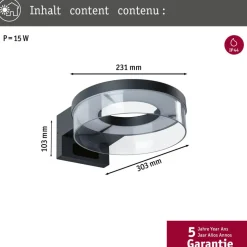 Paulmann Smart wandlamp Capera, antraciet CCT IP44