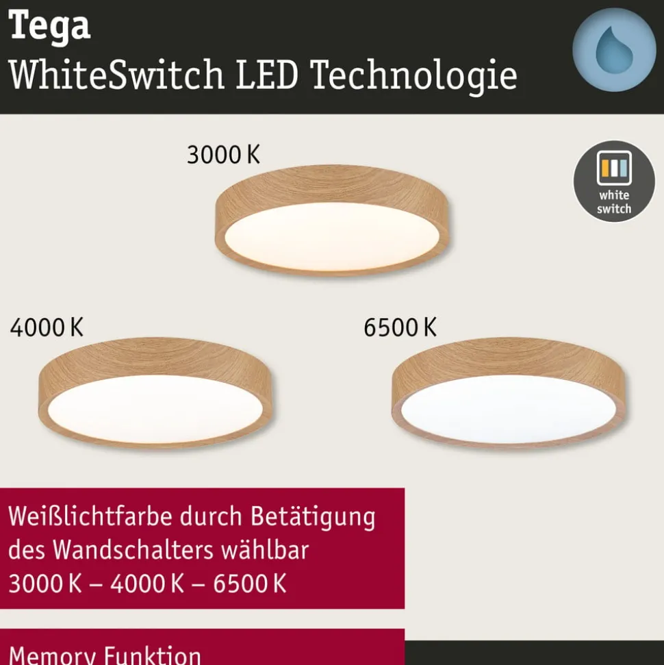 Paulmann Tega LED plafondlamp IP44 CCT hout