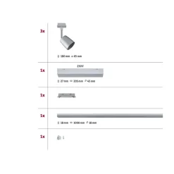 Paulmann URail afdekset, 3 spots, spoor, chroom