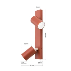 Penn plafondspot, koraalrood, lengte 35 cm, aluminium