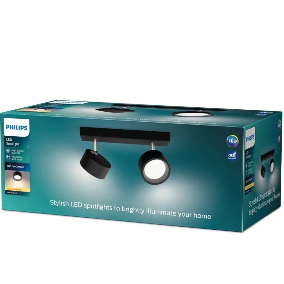 Philips Bracia LED plafondspot 2-lamps, zwart