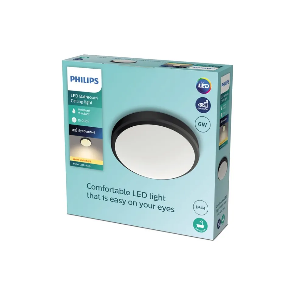 Philips Doris LED plafondlamp 2700K zwart Ø28cm