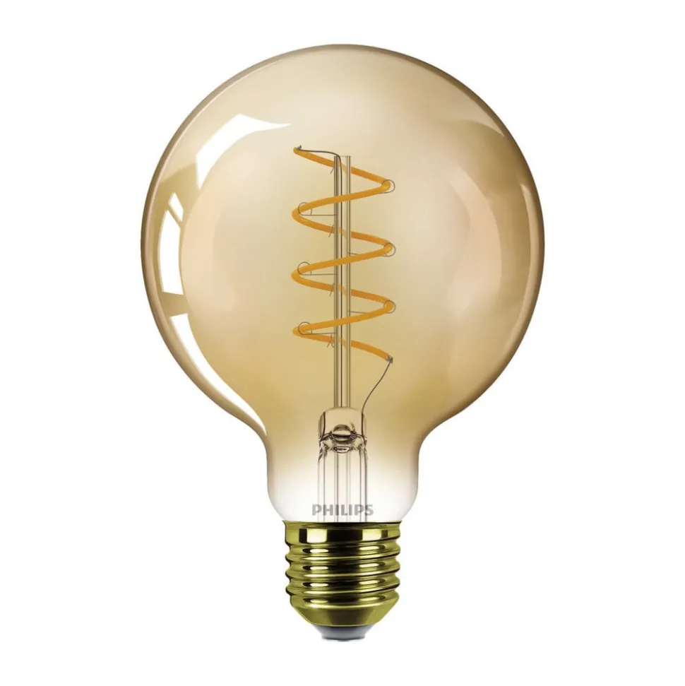 Philips E27 LED bol G95 5,5W dimbaar 2.200K goud