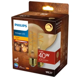 Philips E27 LED bol G95 5,5W dimbaar 2.200K goud