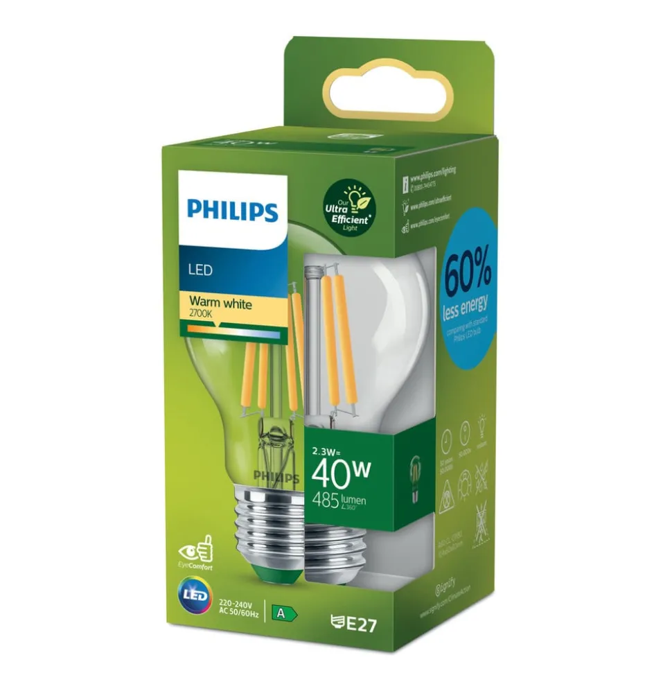Philips E27 LED lamp A60 2,3W 485lm 2.700K helder
