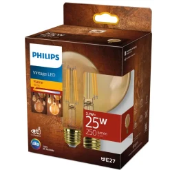 Philips E27 LED lamp bol G95 3,1W 1.800K goud
