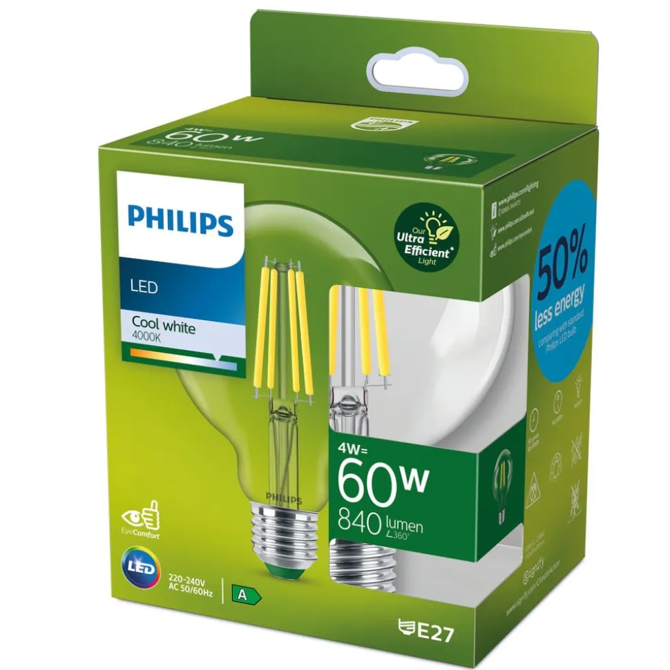 Philips E27 LED lamp bol G95 4W 840lm 840 helder