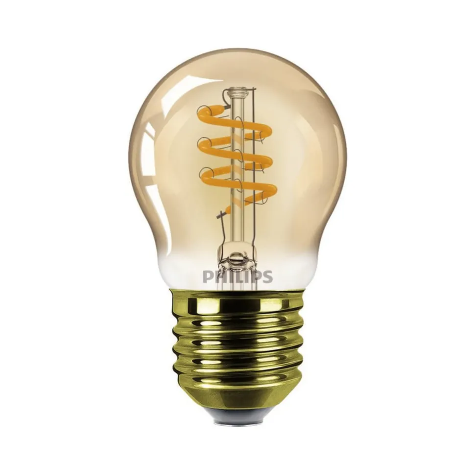 Philips E27 LED lamp G45 3W dimbaar 2.200K goud