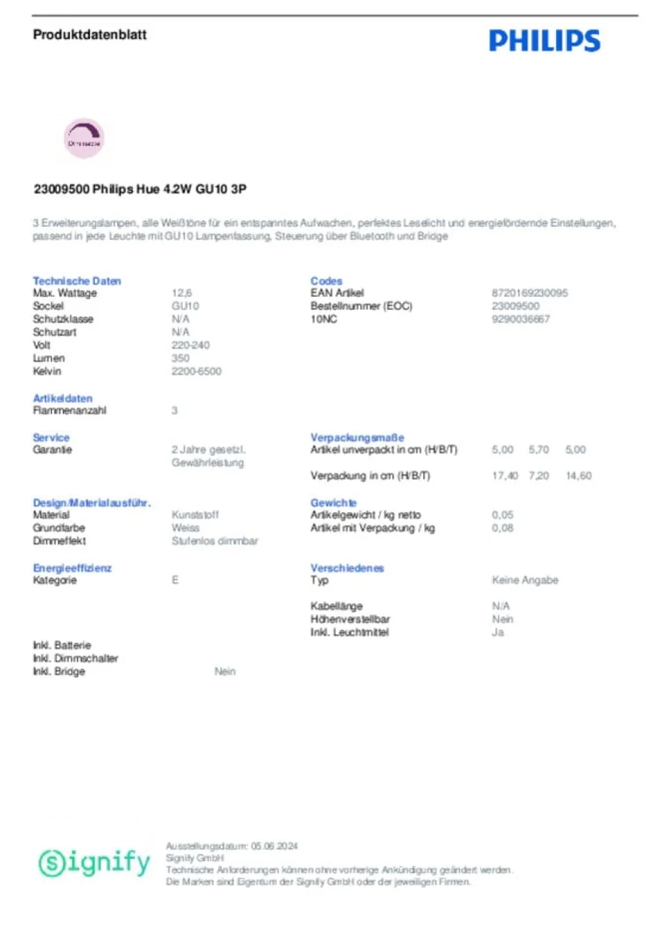 Philips Hue White Ambiance GU10 4.2W Reflectorlamp 3st