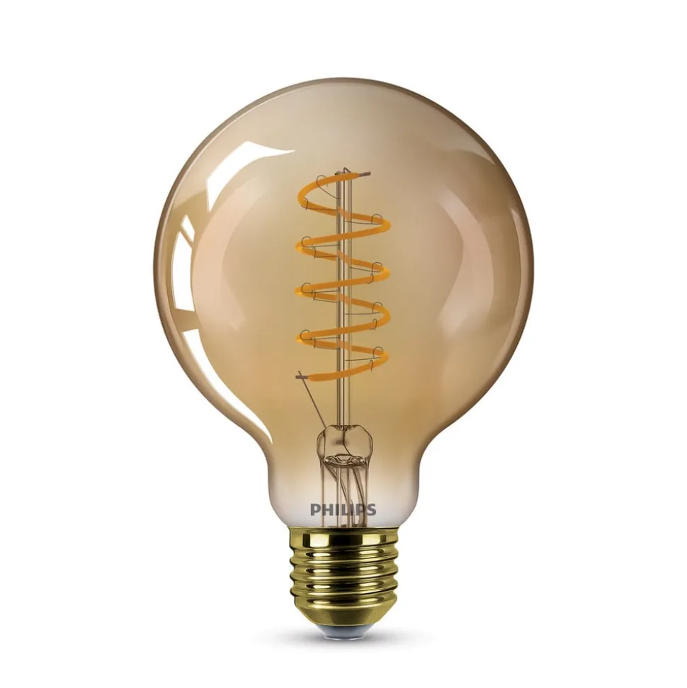 Philips LED bollamp E27 G95 4W 1.800K goud