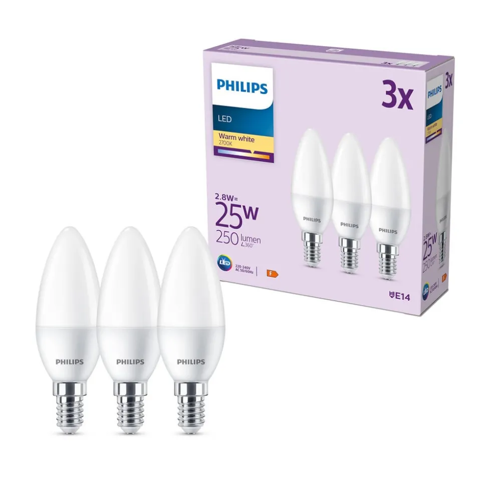 Philips LED kaars E14 2,8W 250lm 2.700K mat per 3