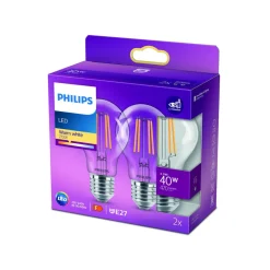 Philips LED lamp E27 4,3W 2.700K filament per 2