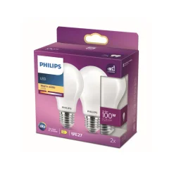 Philips LED lamp E27 10,5W 2.700K opaal 2 per pak