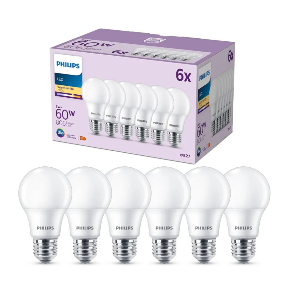 Philips LED lamp E27 8W 806lm 2.700K mat per 6